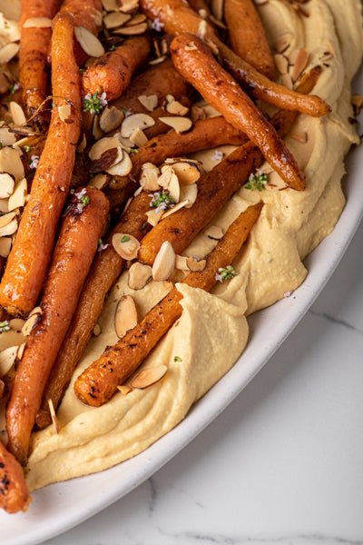 HONEY SCENTED RED LENTIL HUMMUS WITH GLAZED CARROTS